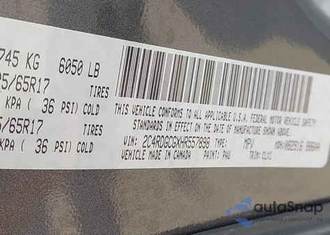 2017 Dodge Grand Caravan Sxt из США, поврежденный, VIN 2C4RDGCGXHR557898